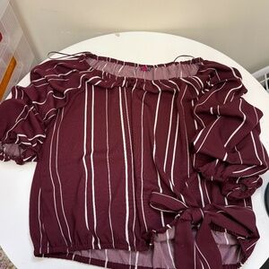 Vince Camuto Red & White Stripe Ruffle Long Sleeve Top with Bow